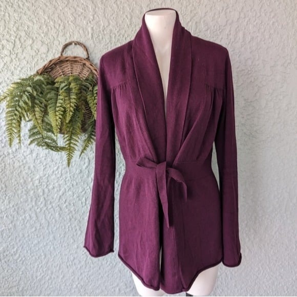 Athleta Dark Purple Niyama Cotton Cashmere Blend Tie Waist Sweater Women's S - Picture 2 of 8